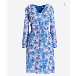 J.Crew Blue Floral Watercolor V-Neck Long Sleeve Elastic Waist‎ Dress Size 0